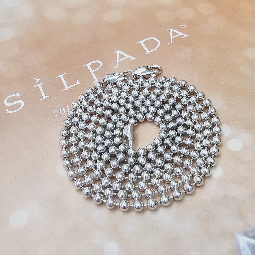 Silpada Rare 30" Sterling Silver 3mm Bead Necklace Iconic & HTF N0197